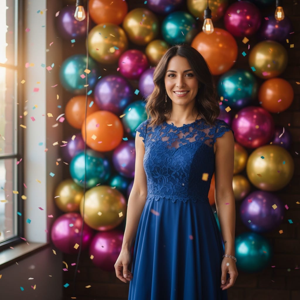 petite latino woman colorful balloons portrait 36811291