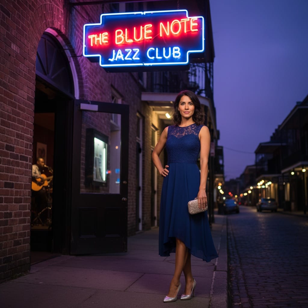petite latino woman jazz club entrance 19166692