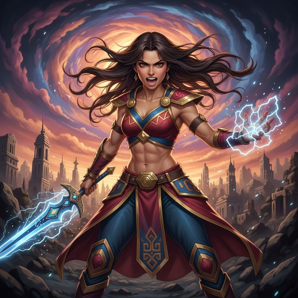 petite latino woman shonen hero battle ready 45579714