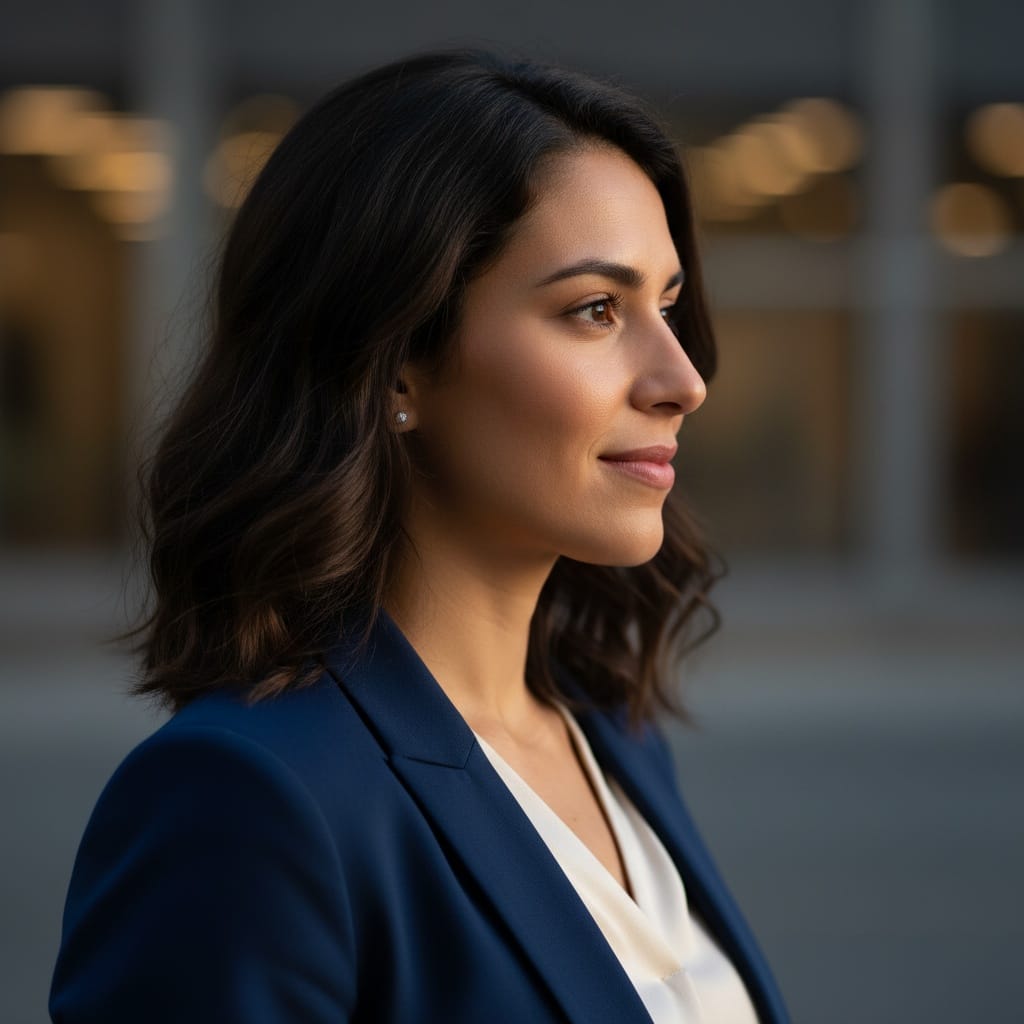 petite latino woman side angle thoughtful profile 22040252