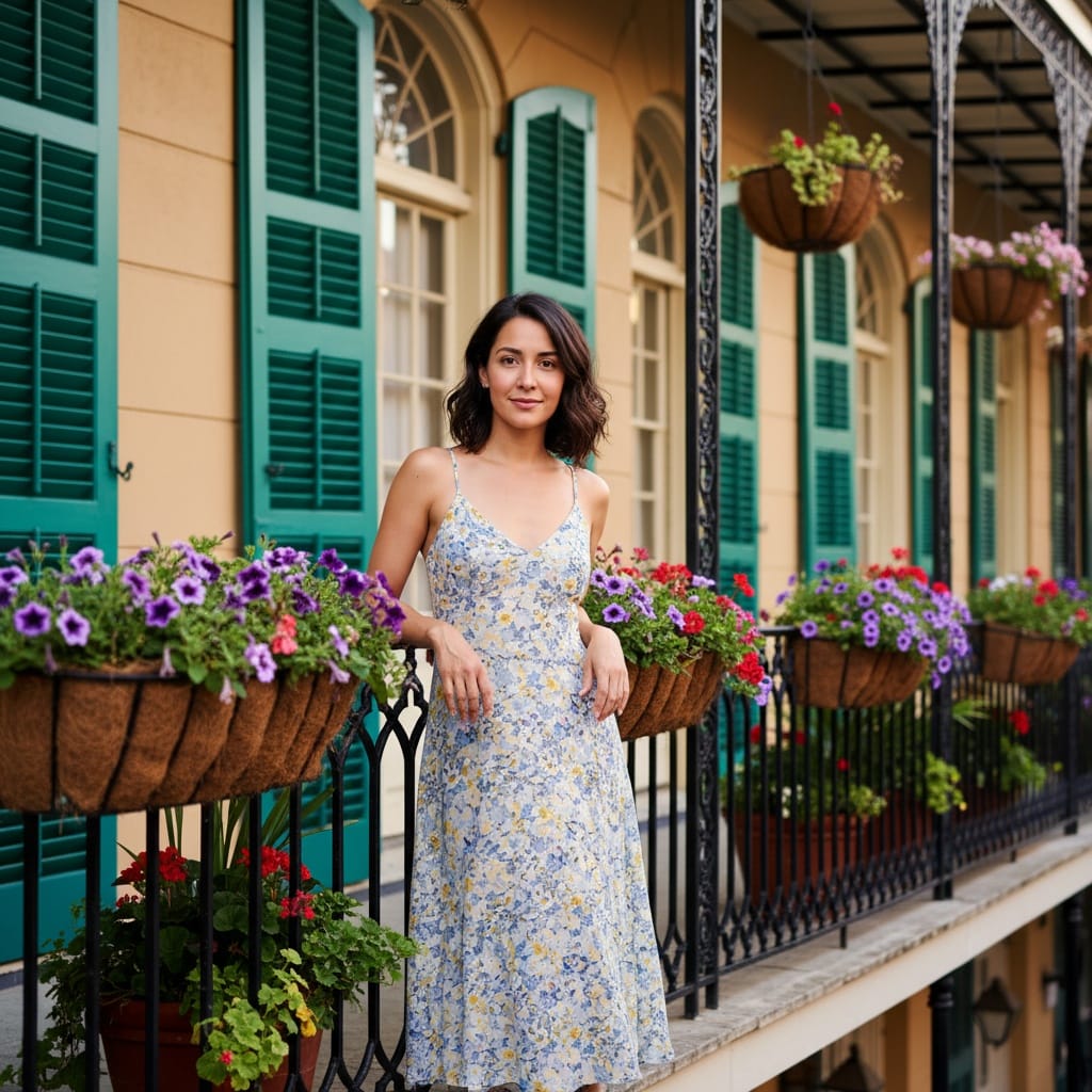 petite latino woman wrought iron balcony 33836271