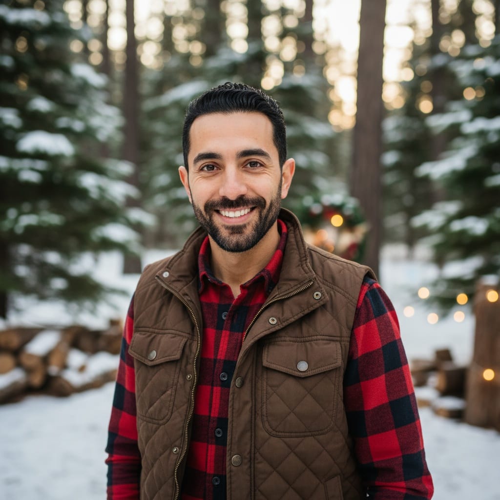 petite middle_eastern man rustic woodland christmas 68428710