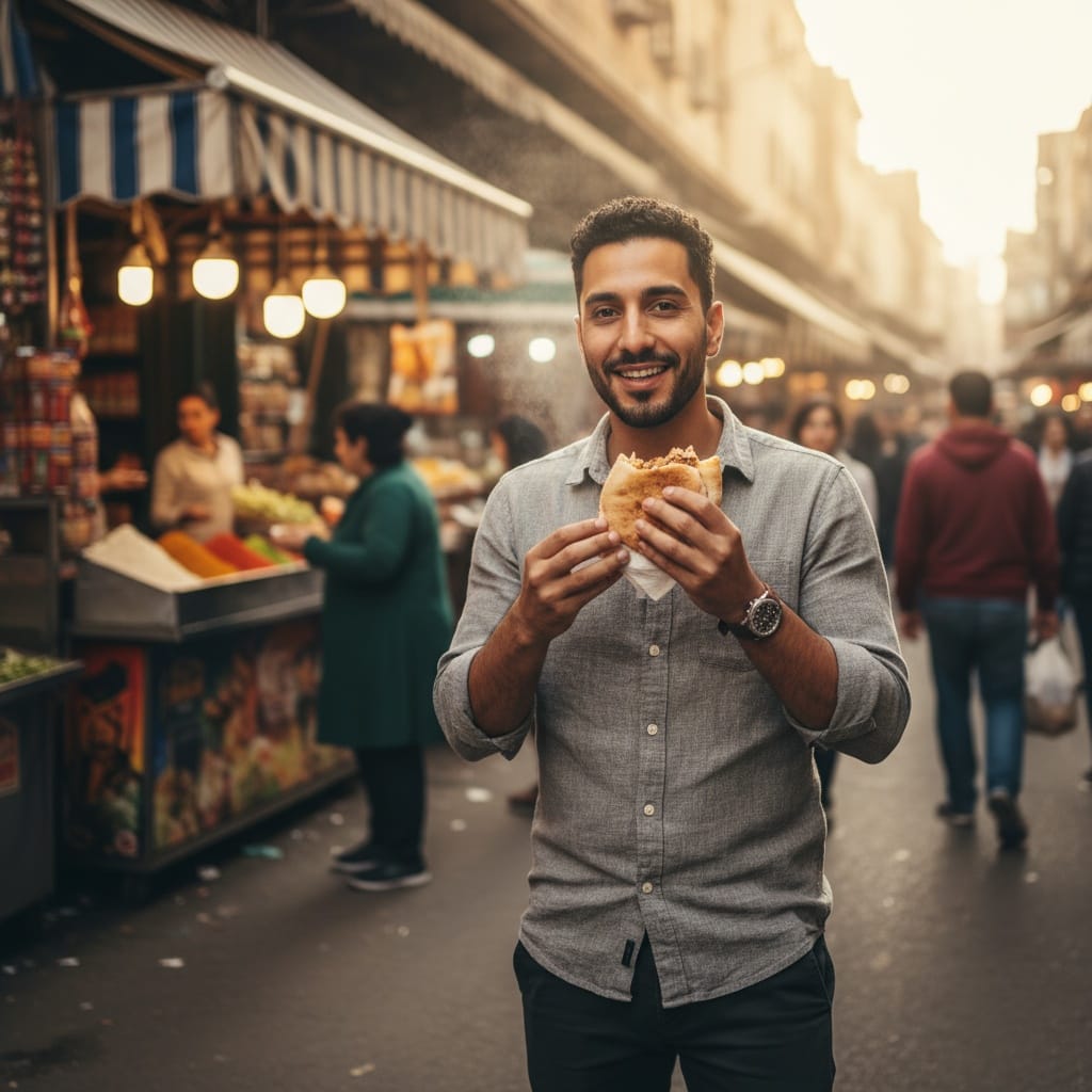 petite middle_eastern man street food adventure 51953058