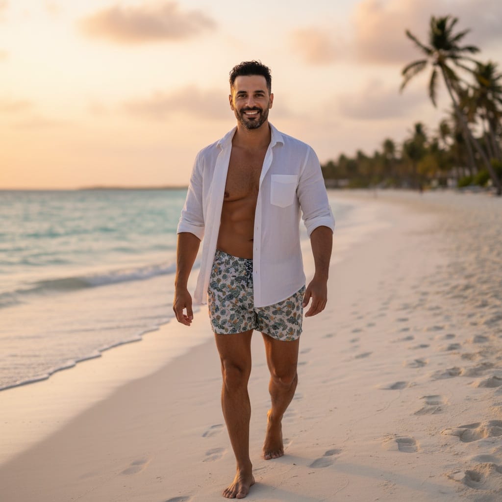 petite middle_eastern man tropical beach paradise 80472826