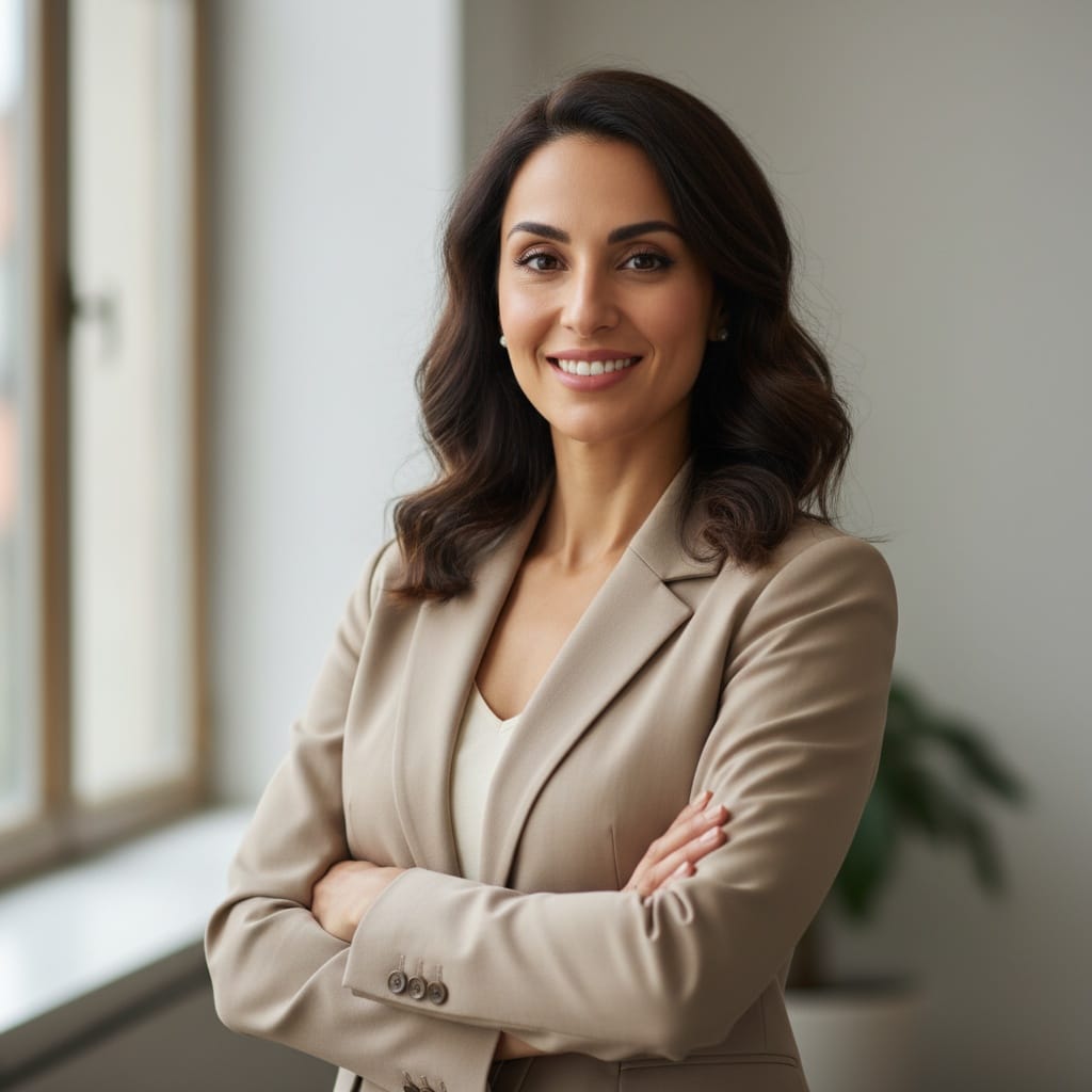 petite middle_eastern woman arms crossed power pose 85515062