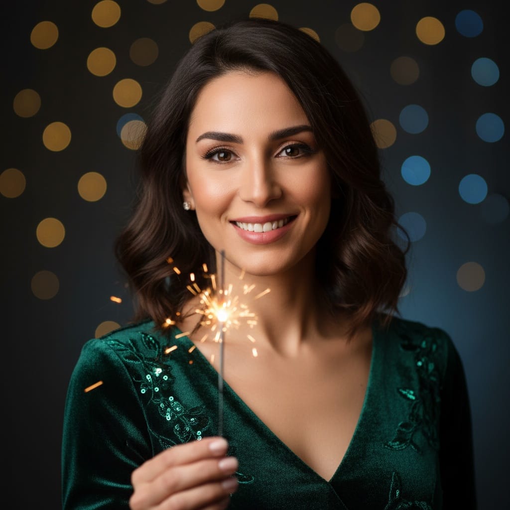 petite middle_eastern woman birthday sparkler magic 55962126