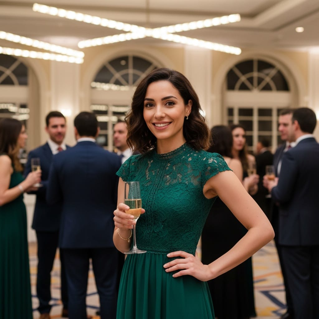 petite middle_eastern woman cocktail hour standing 86042617