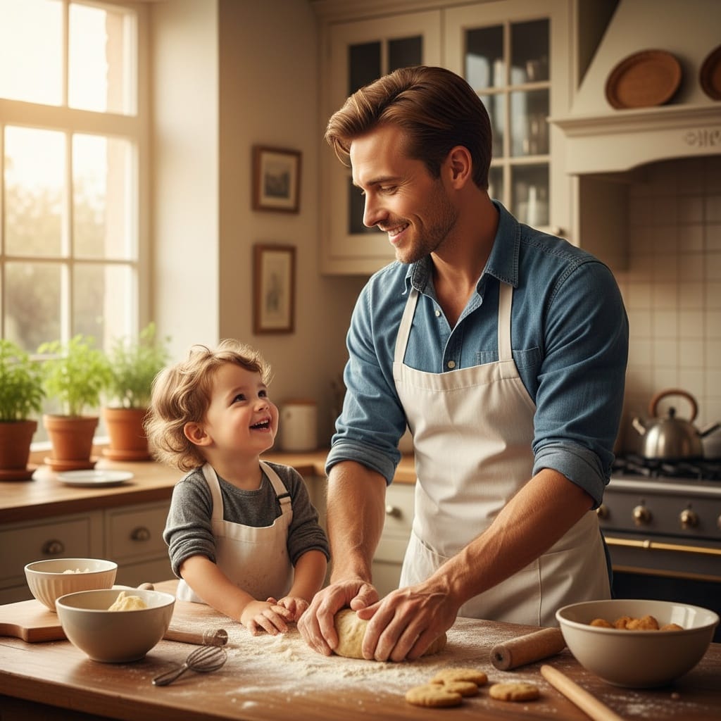 petite white man baking together kitchen 59182607