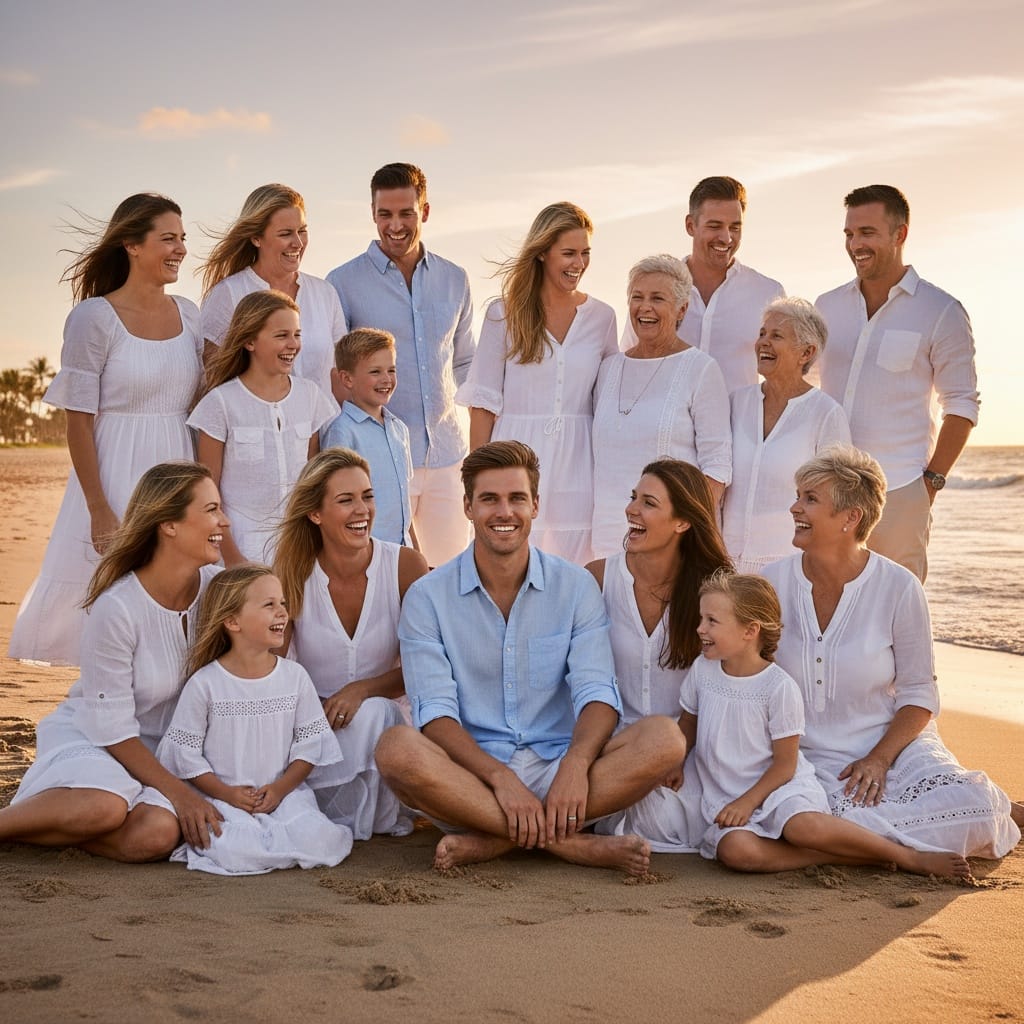 petite white man beach sunset casual 96377072