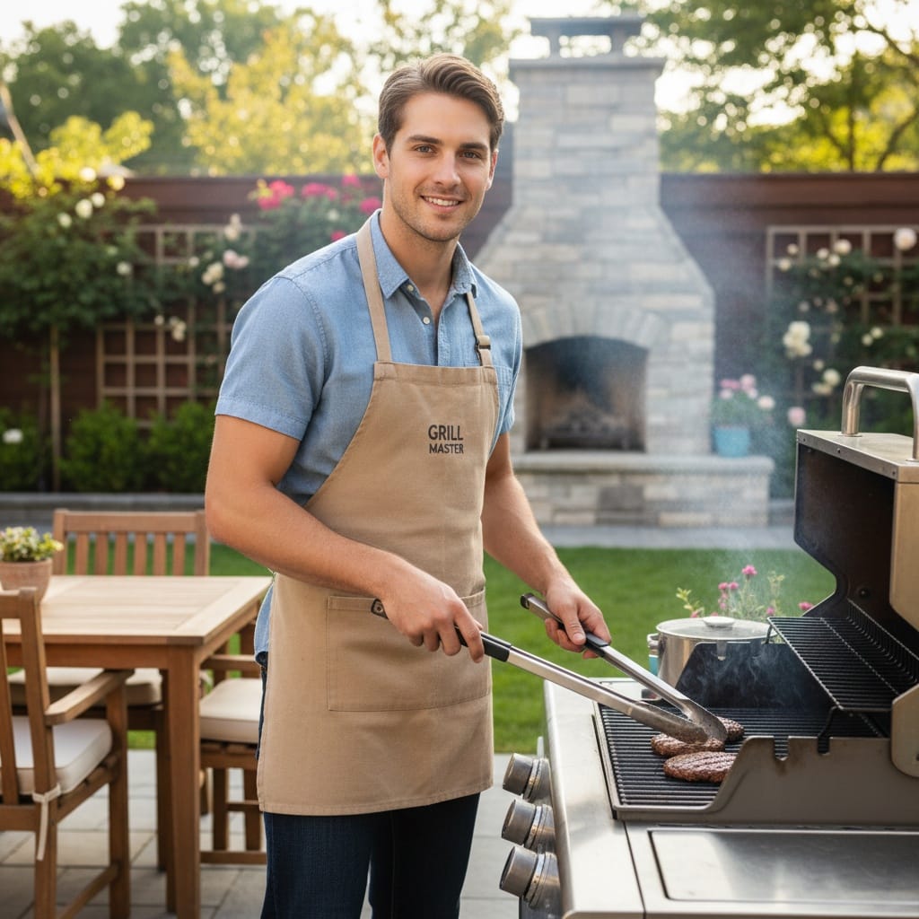 petite white man dad grilling backyard 14066766