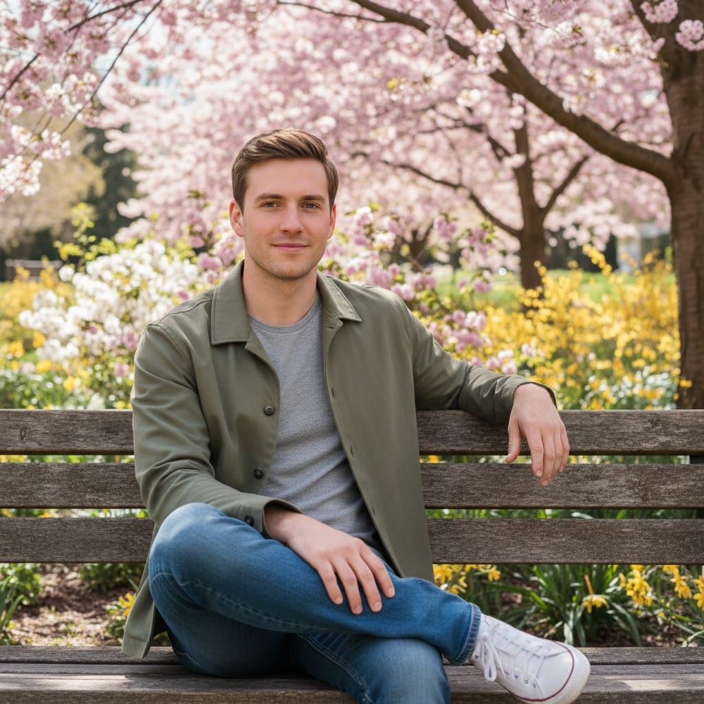 petite white man garden bench candid 14653231