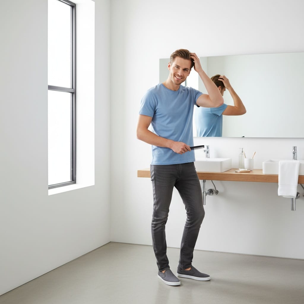 petite white man getting ready mirror 32975963