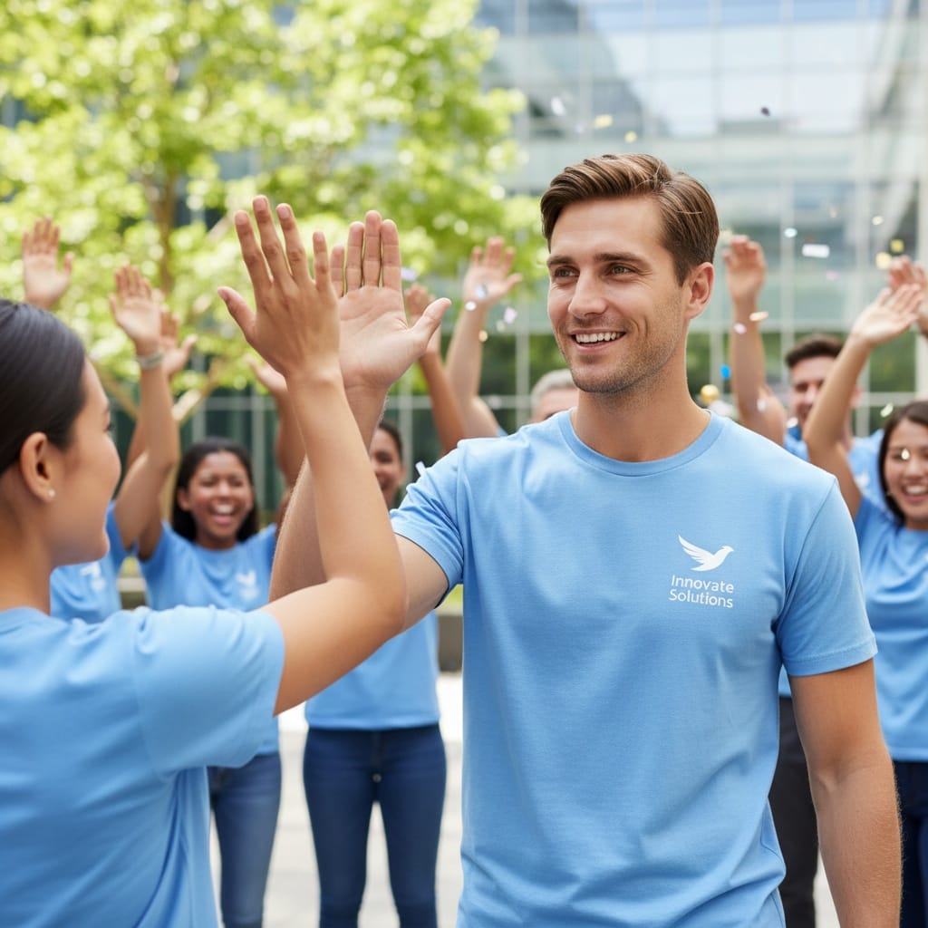 petite white man group celebration high five 67126052