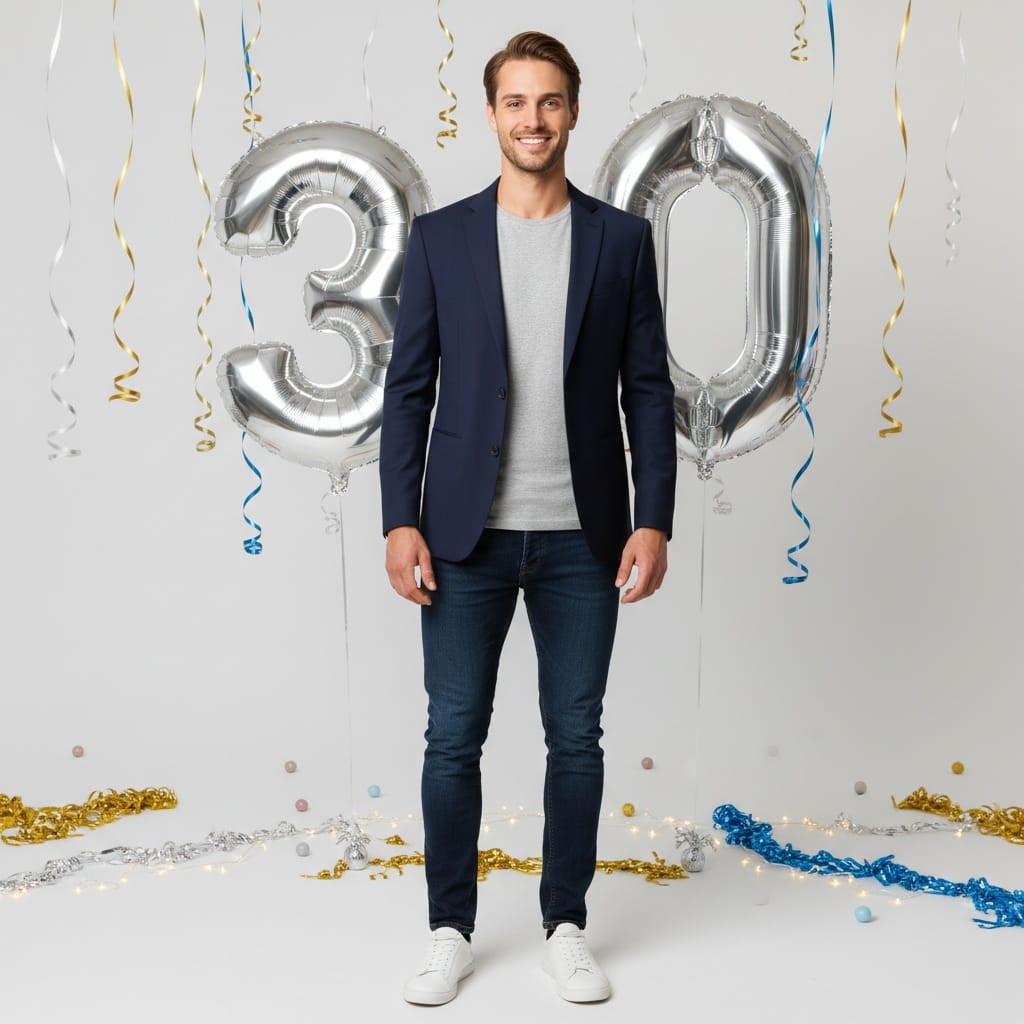petite white man milestone number balloons 42740425