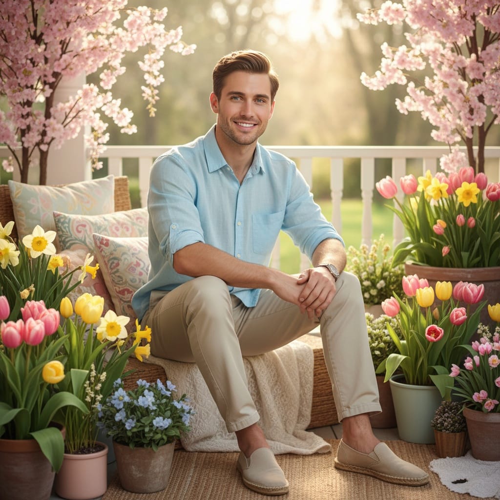 petite white man spring porch sitting portrait 55575182