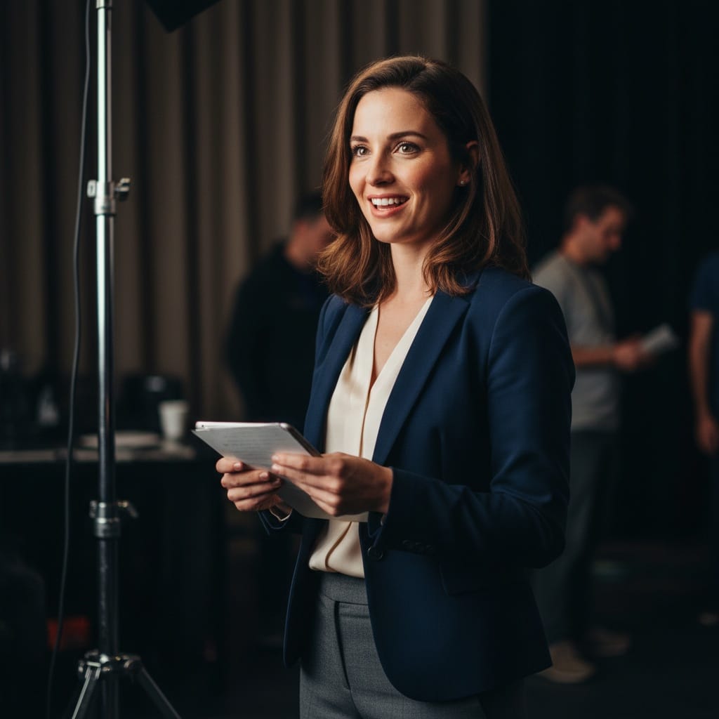 petite white woman backstage preparation portrait 29325585