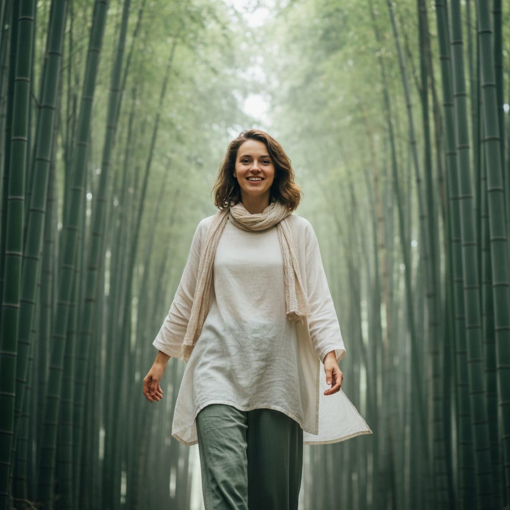 petite white woman bamboo forest arashiyama 98794051