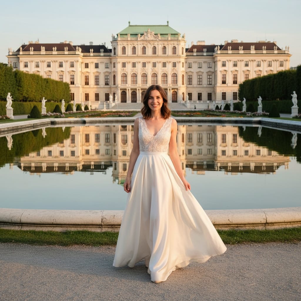 petite white woman belvedere palace reflection 23118347