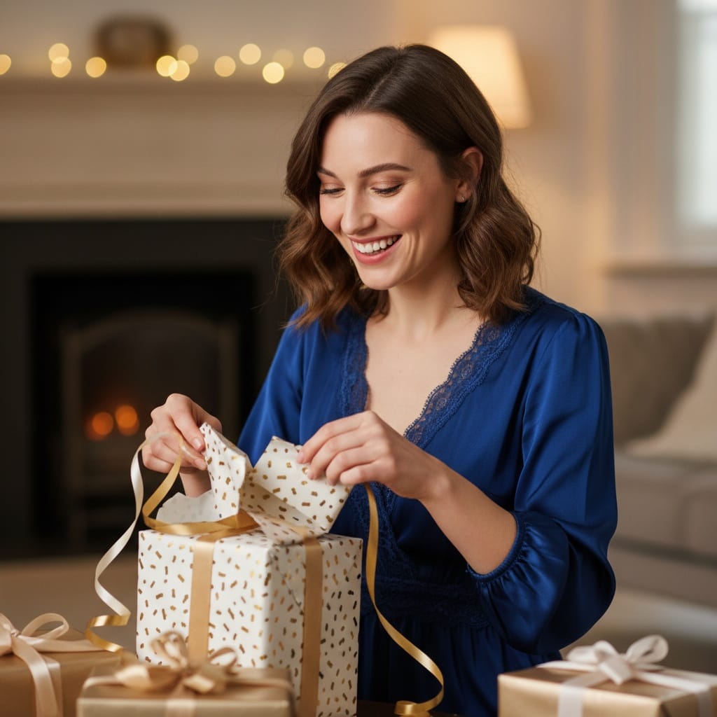 petite white woman birthday gift excitement 11219467