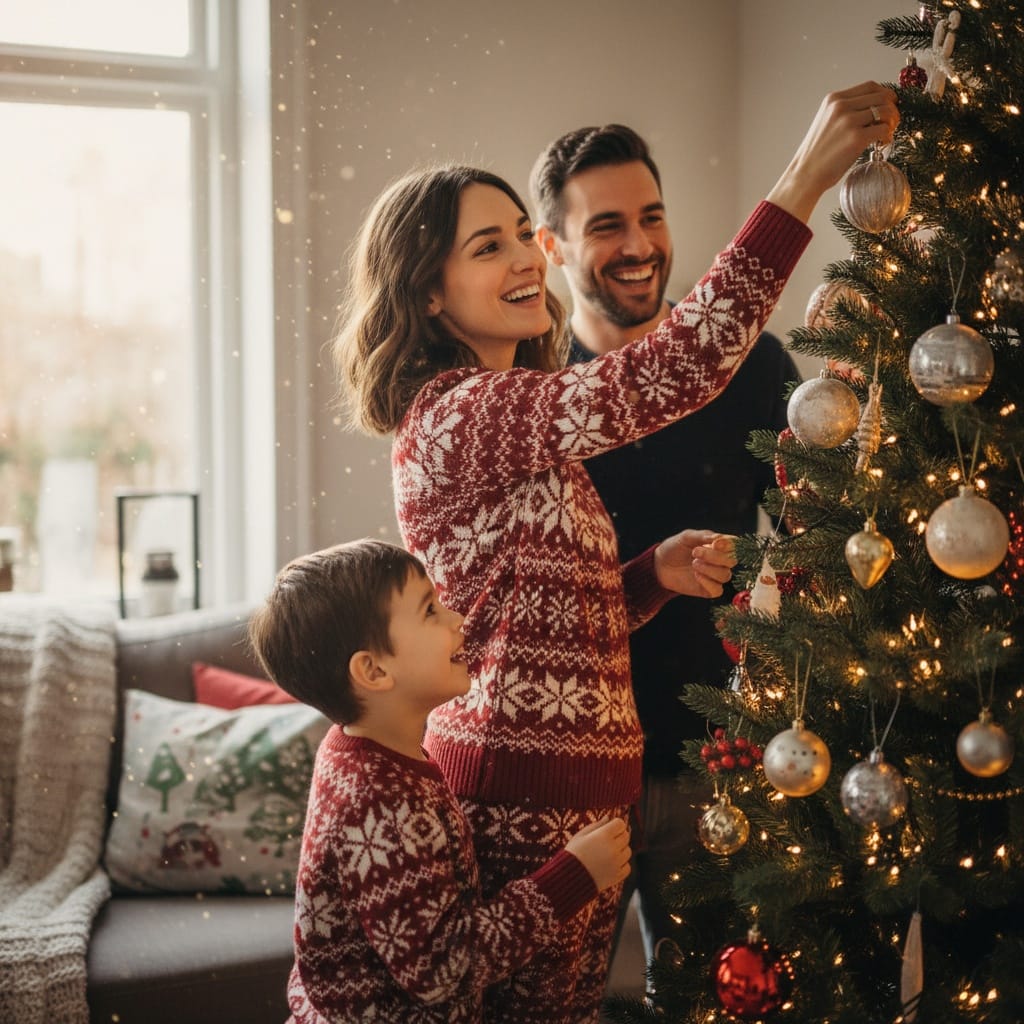 petite white woman candid tree decorating 21203212