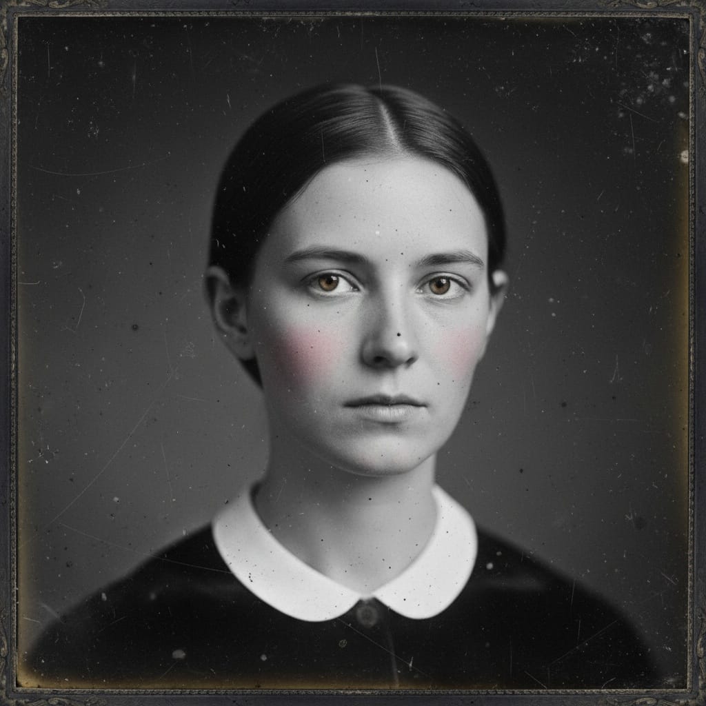 petite white woman daguerreotype close up 91170877