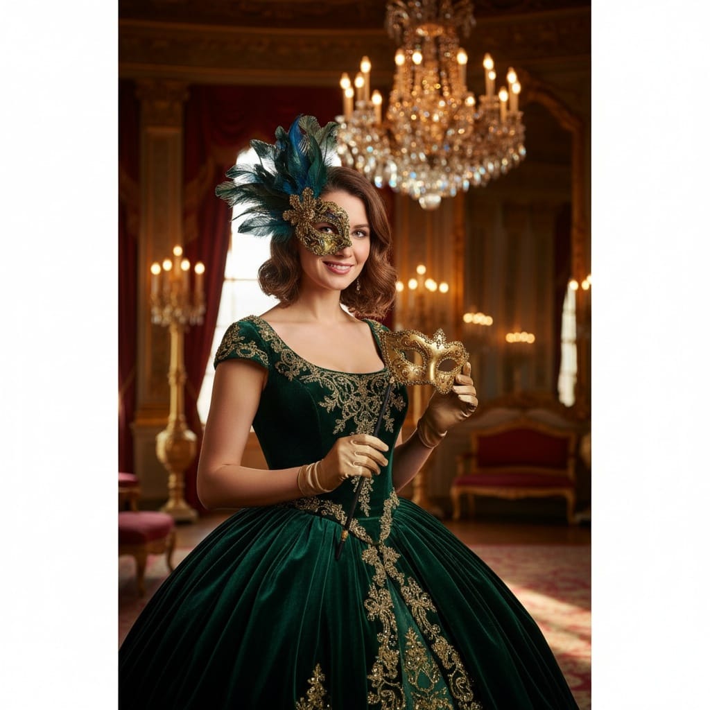 petite white woman elegant masquerade ball 11295819