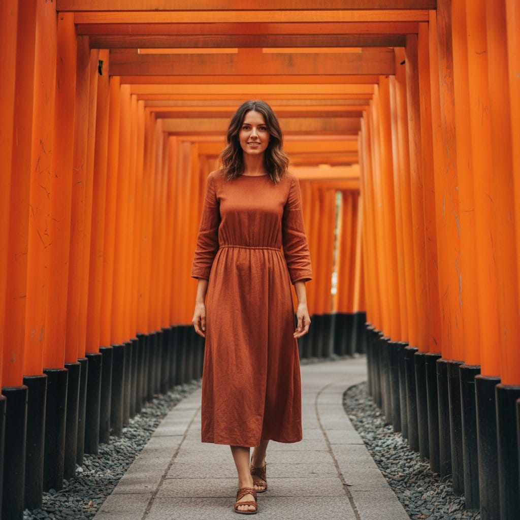 petite white woman fushimi inari torii gates 59940426