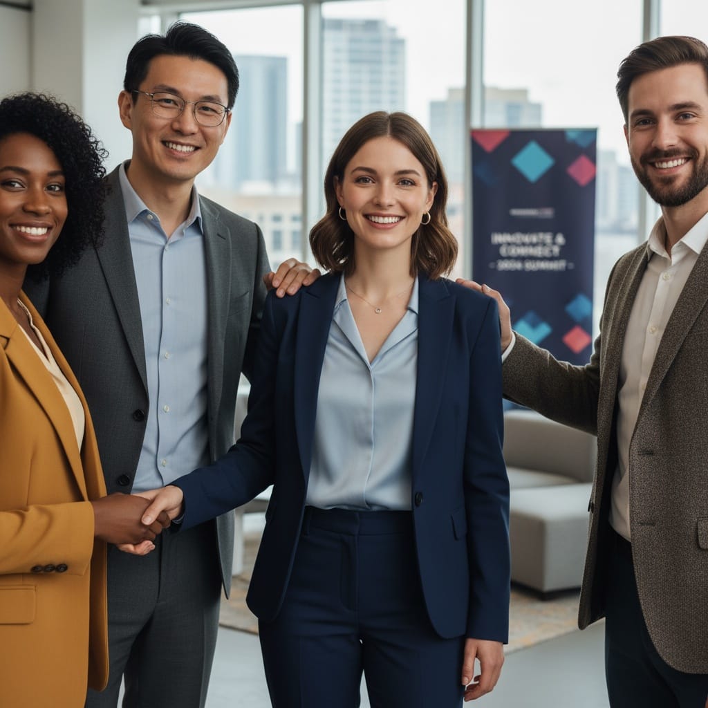 petite white woman group photo attendees 74811748