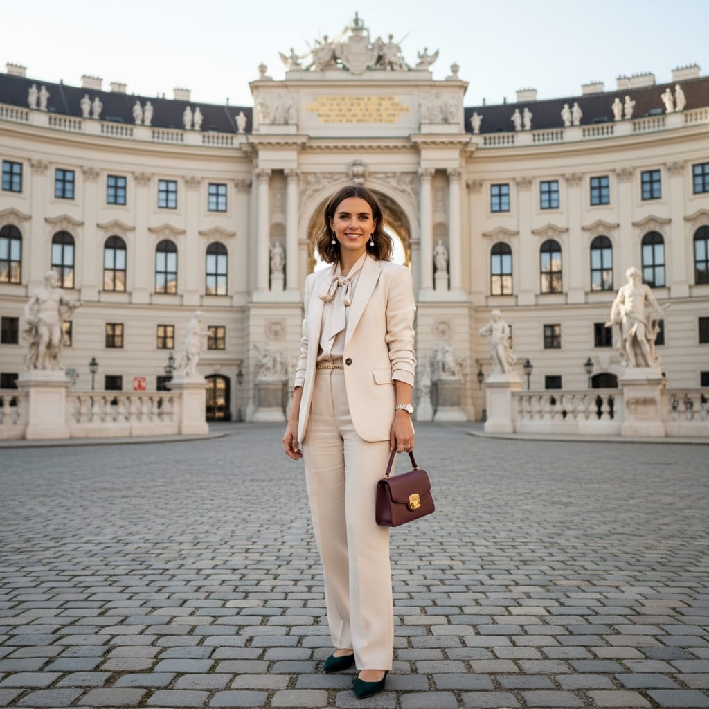 petite white woman hofburg palace entrance 68782388