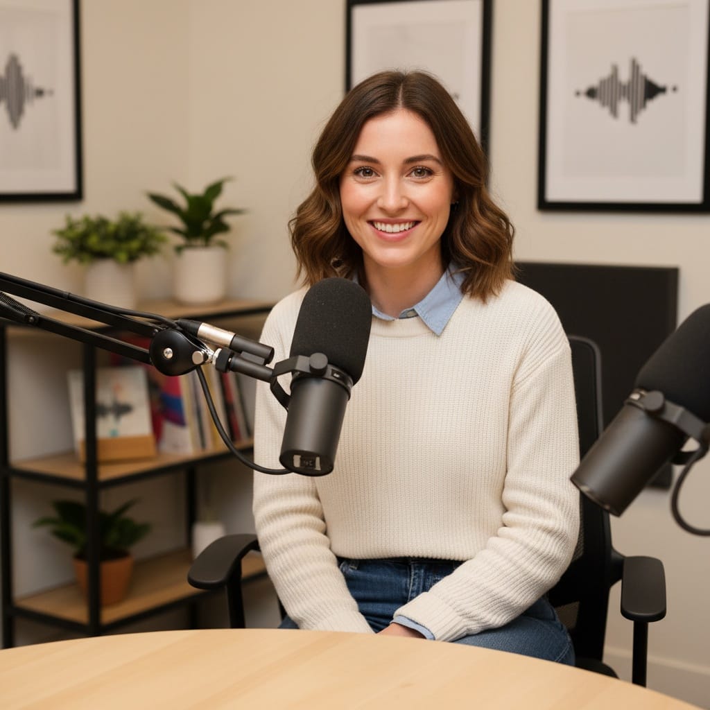 petite white woman interview guest setup 95908987