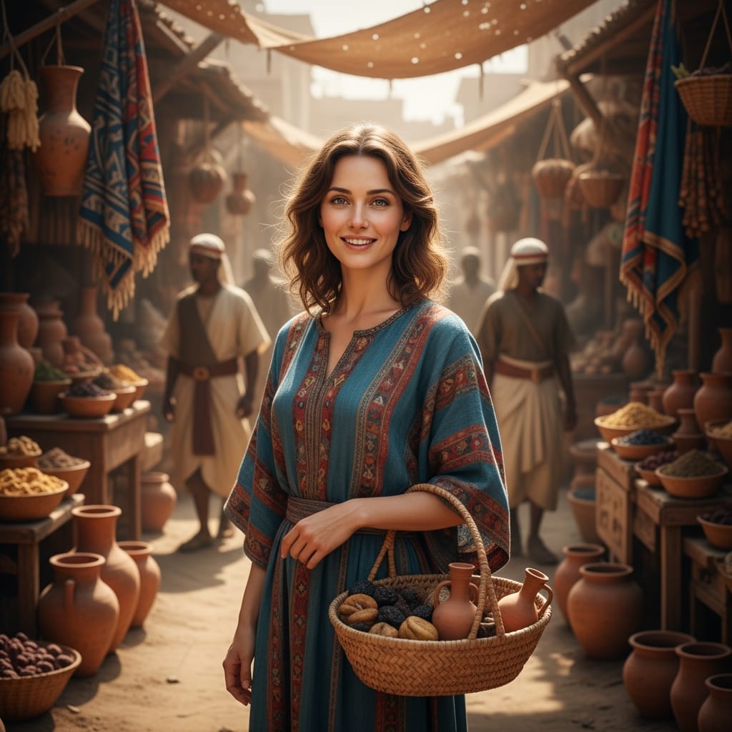petite white woman market merchant scene 45036772