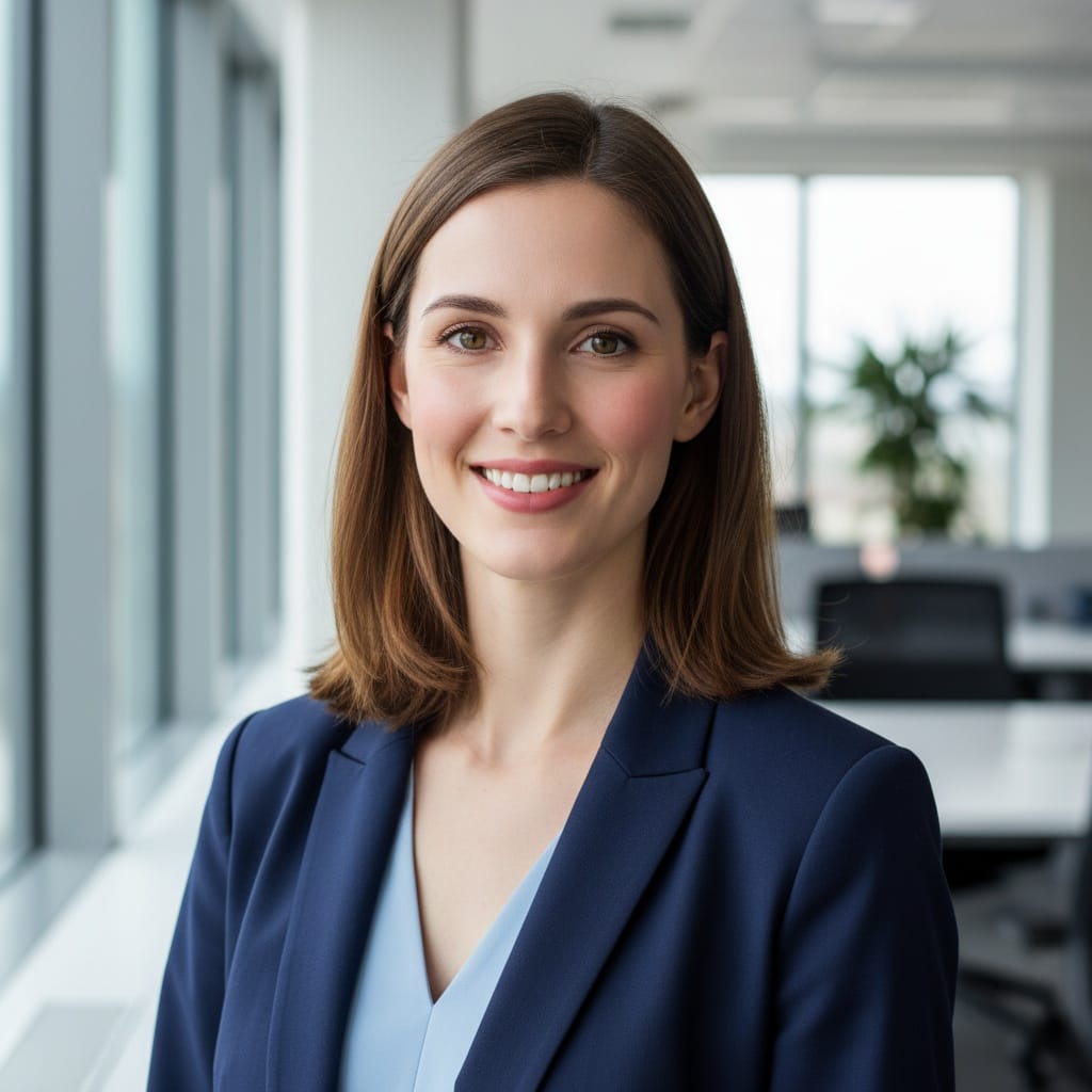 petite white woman modern office blur 91828960