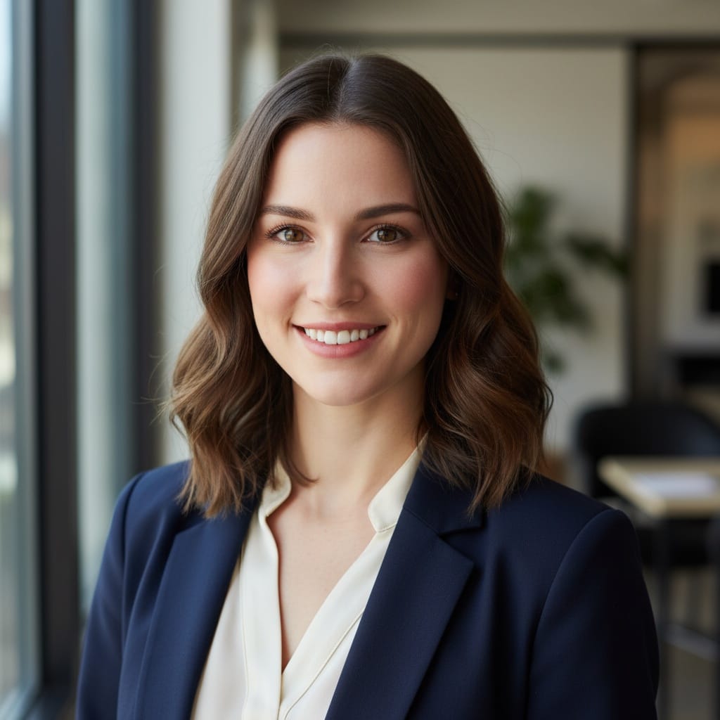 petite white woman modern office window light 67364625