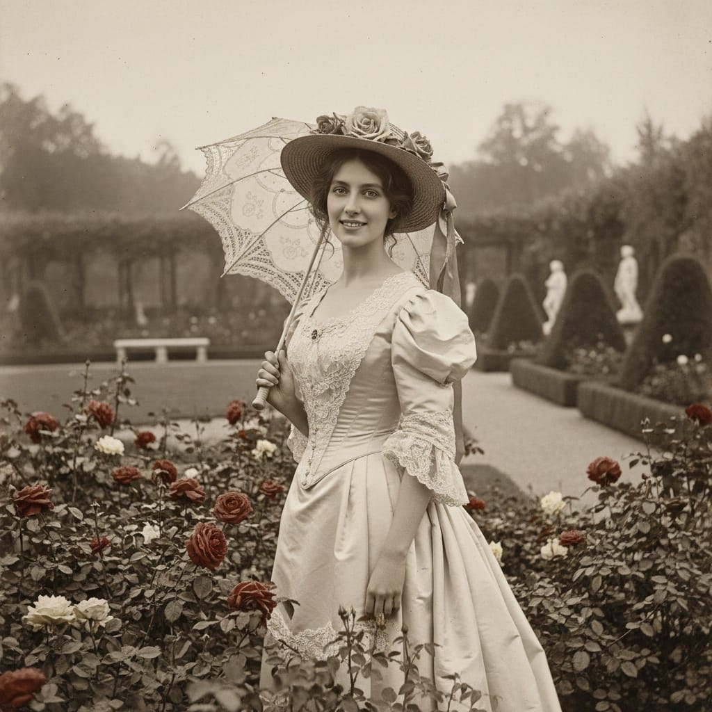 petite white woman outdoor garden portrait 28854572