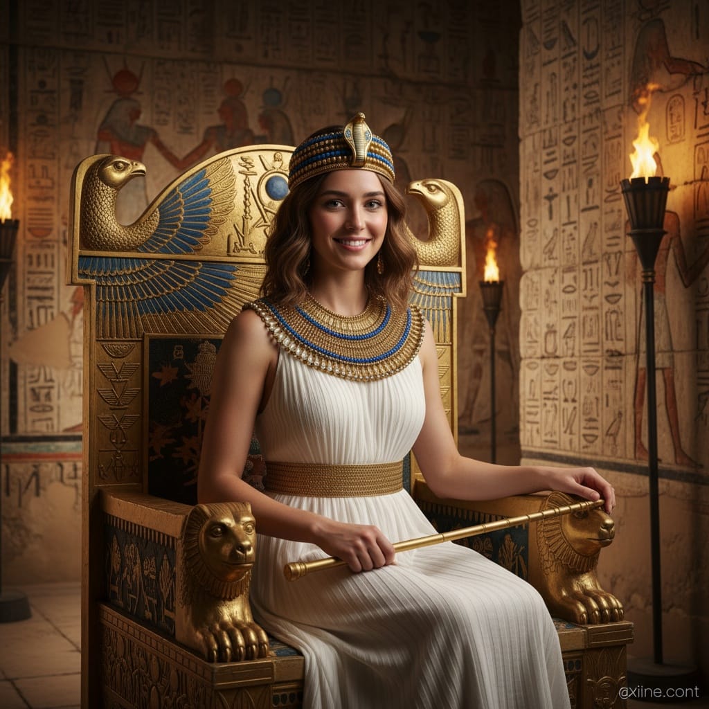 petite white woman pharaoh throne room 45894214