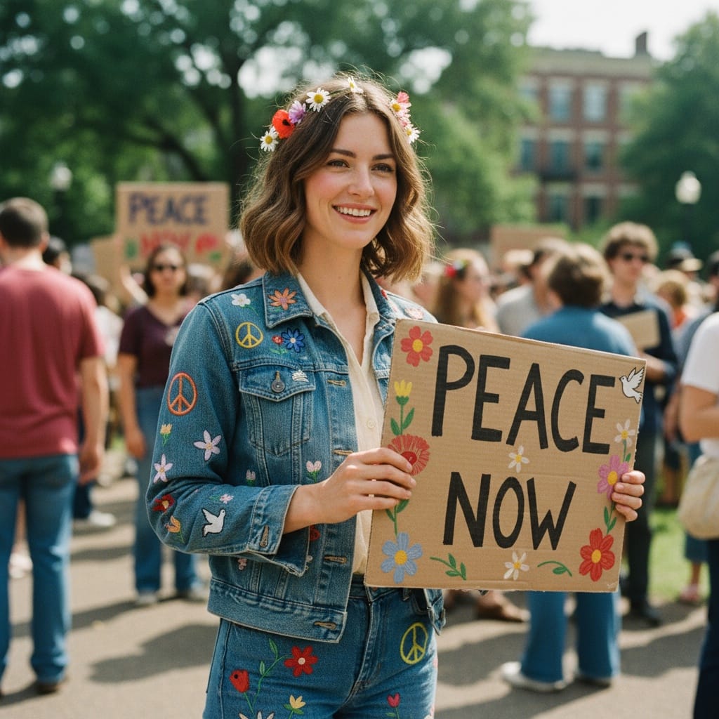 petite white woman protest peace movement 61870757