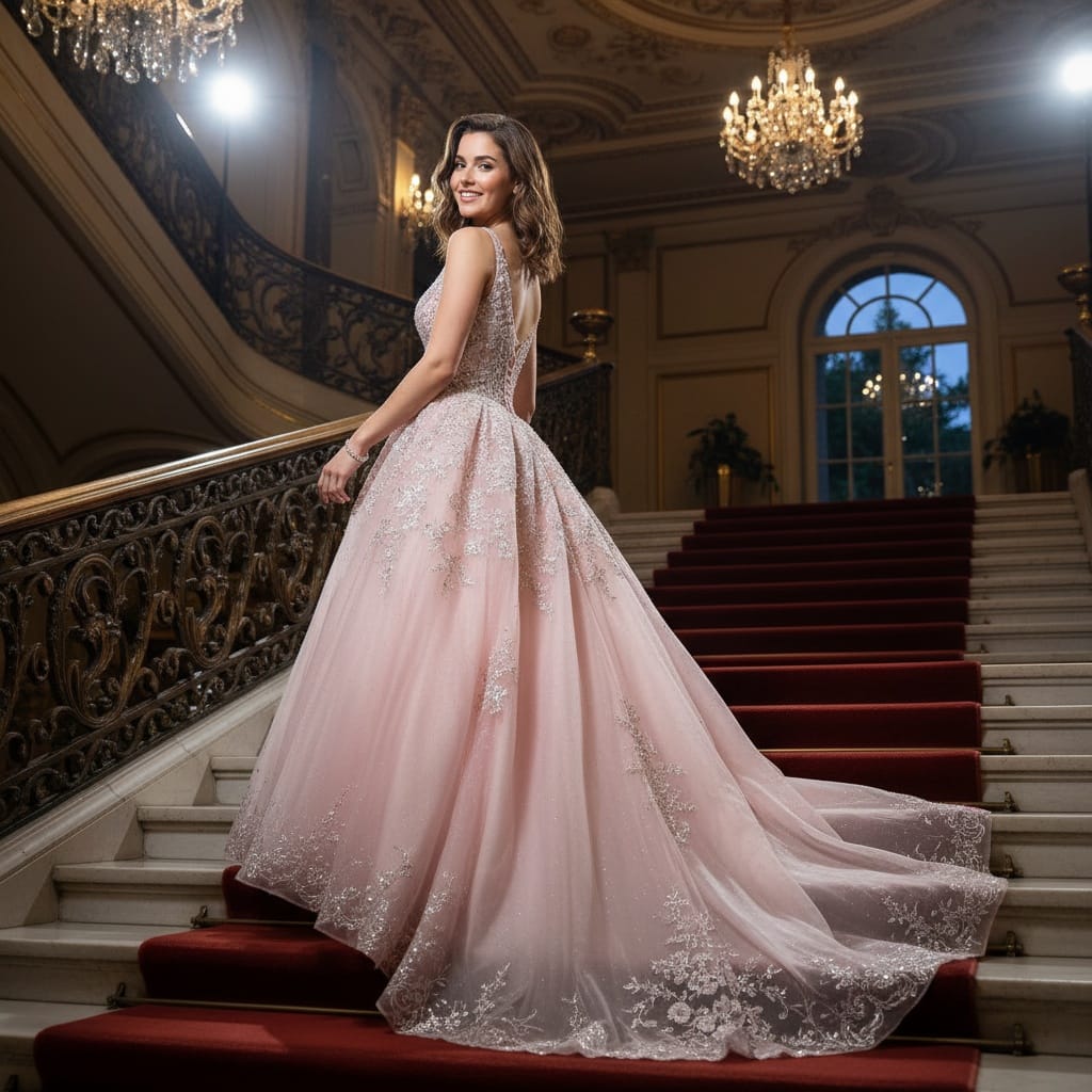 petite white woman staircase dramatic pose 40735463