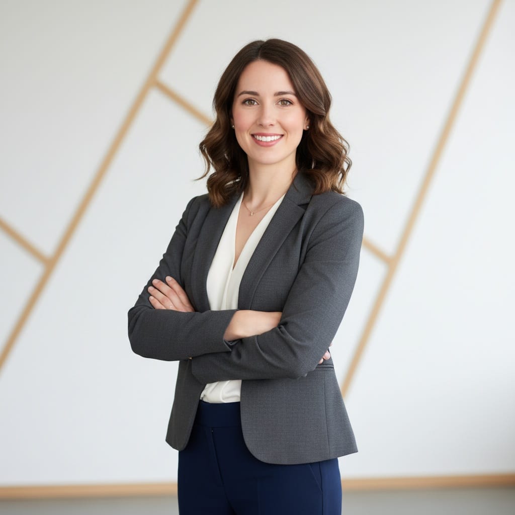 petite white woman standing arms crossed confidence 58070969