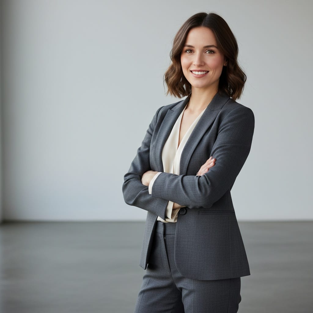 petite white woman standing arms crossed power 93222071