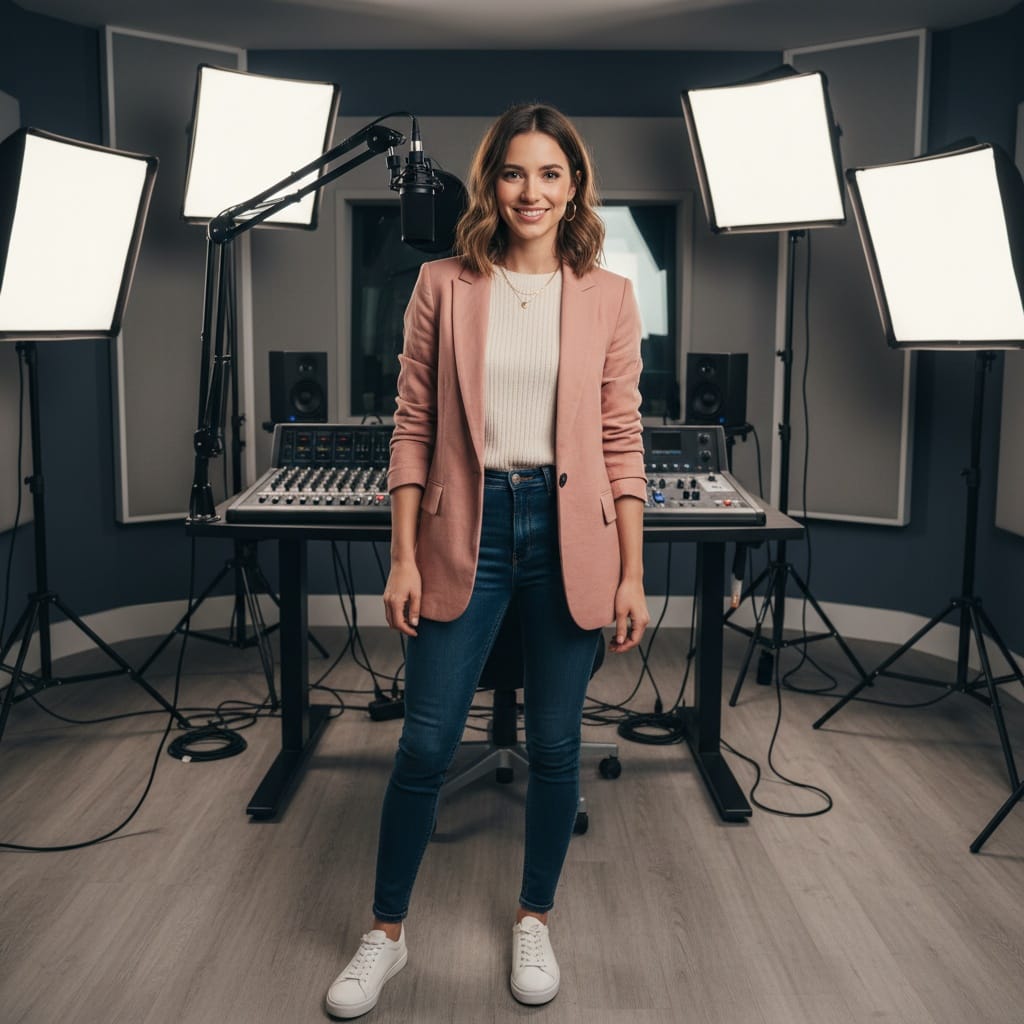 petite white woman standing studio full body 53847969