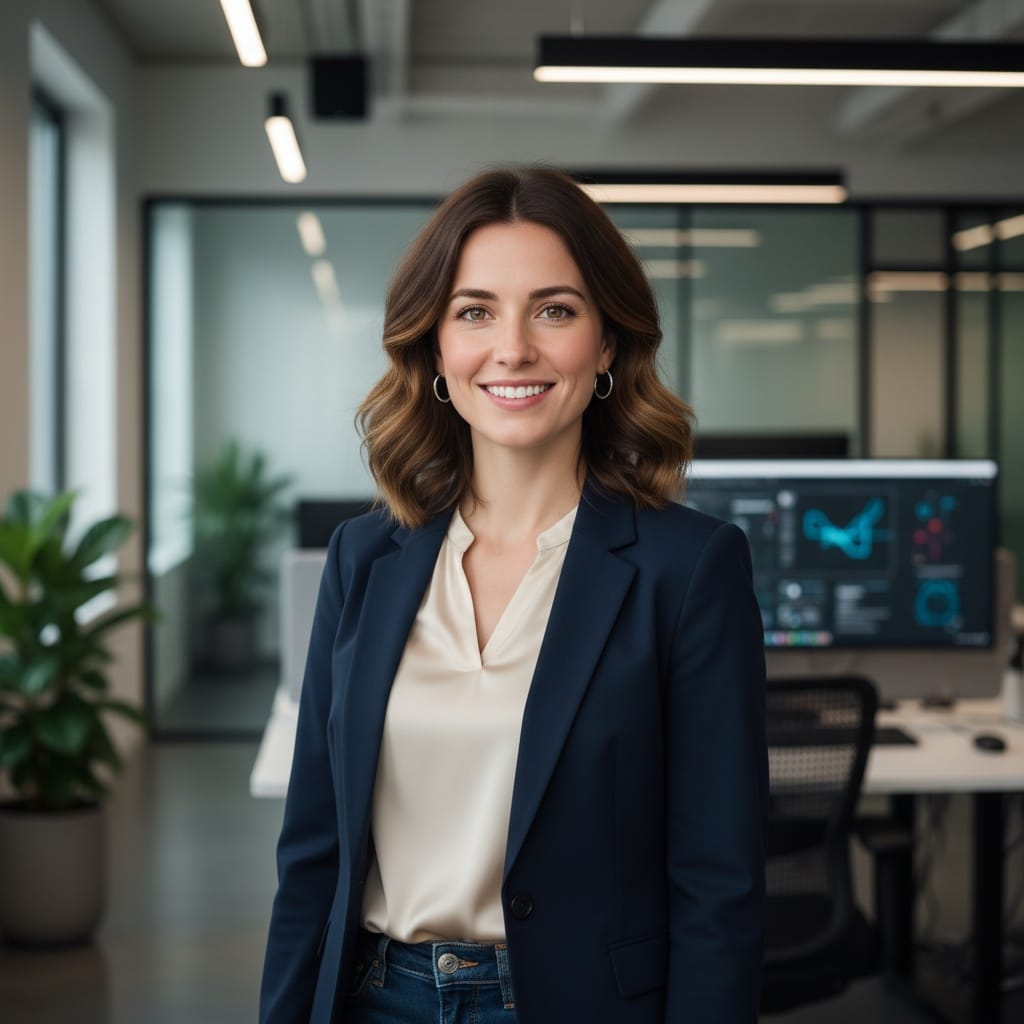 petite white woman tech office environment 63163034