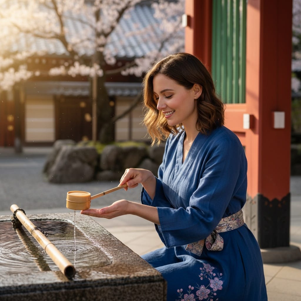 petite white woman temple entrance prayer 11807254