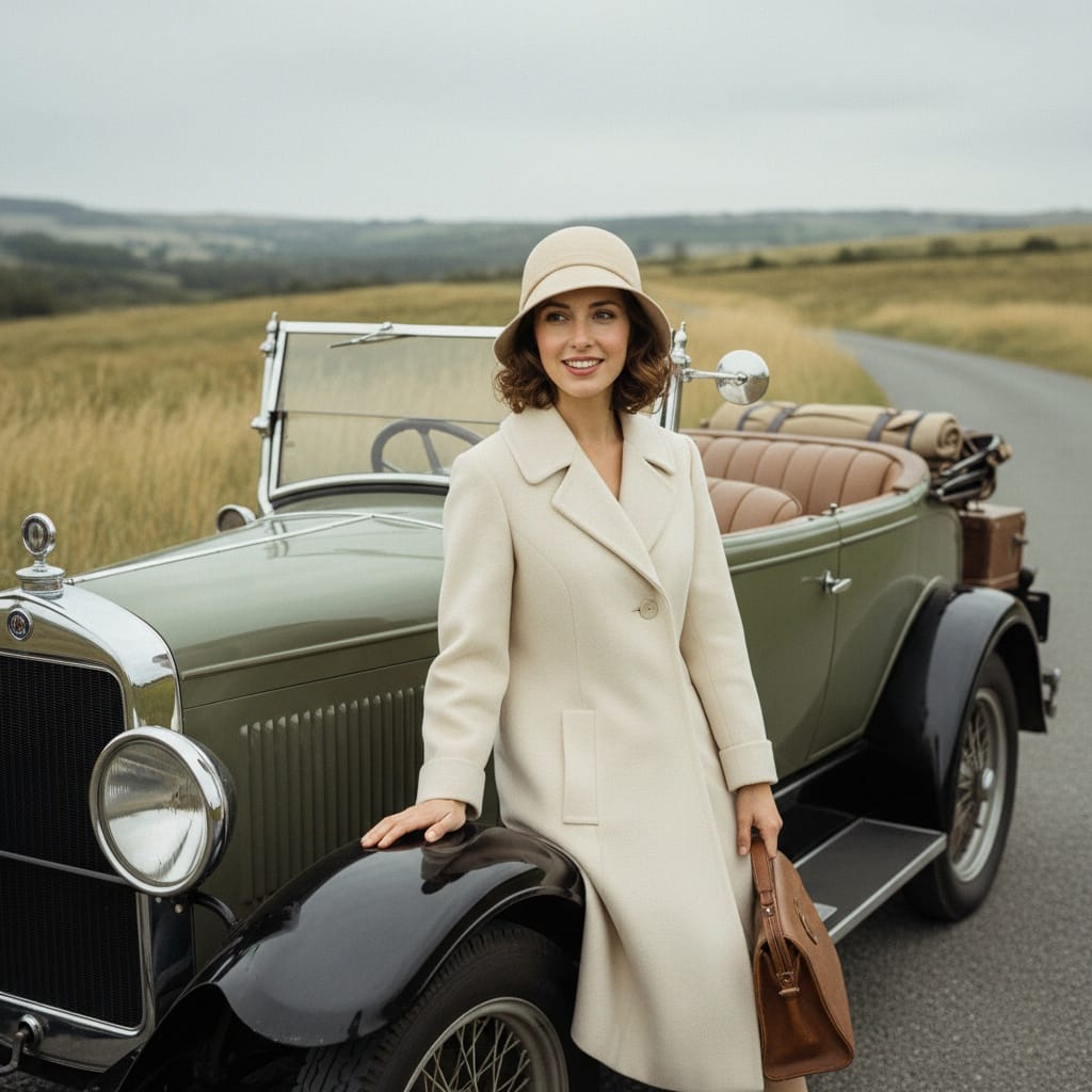 petite white woman vintage car lifestyle 37857847