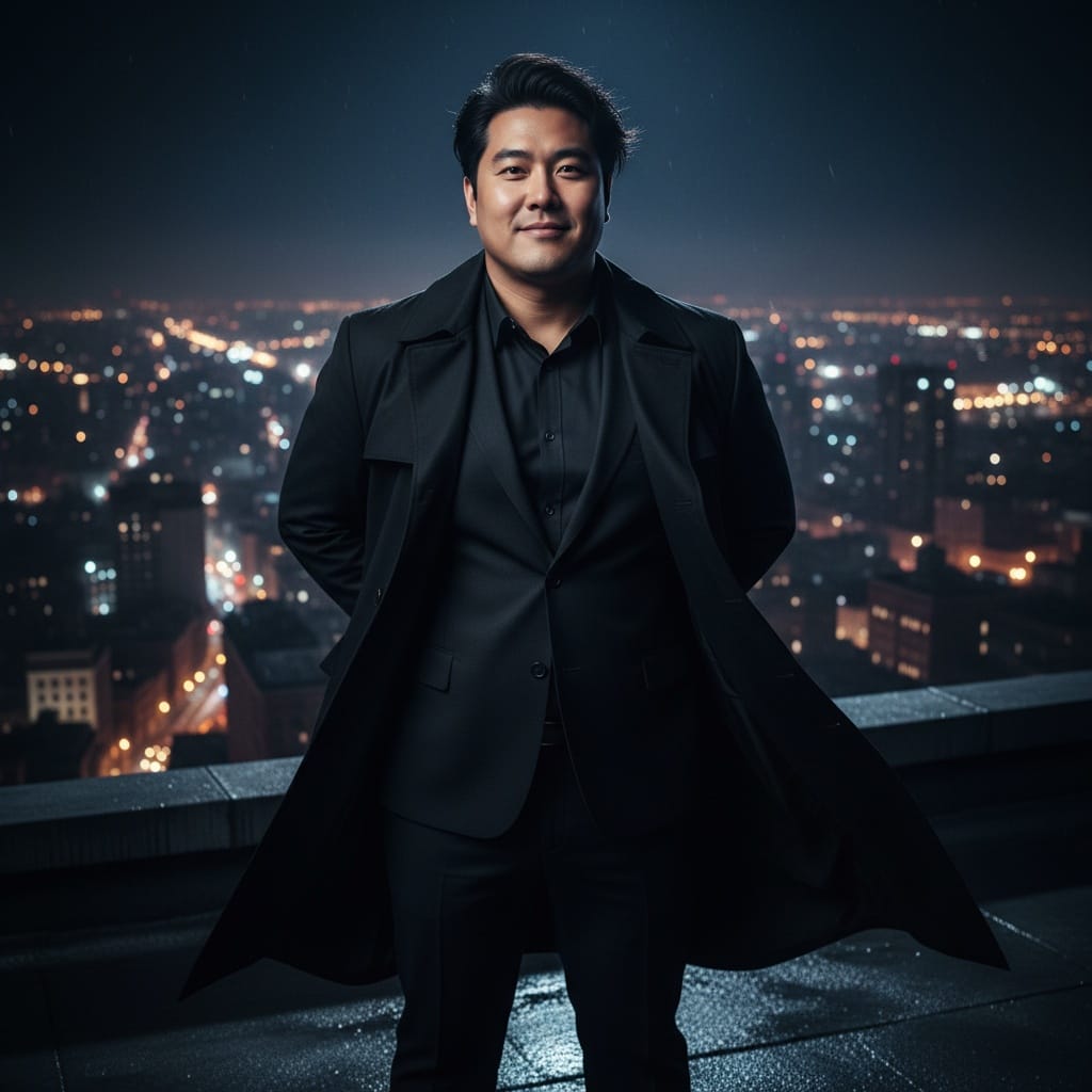 plus_size asian man city rooftop night villain 31300771
