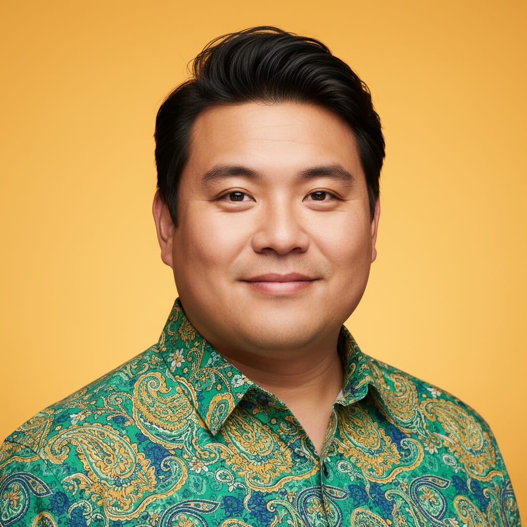 plus_size asian man colorful backdrop close up 43710791