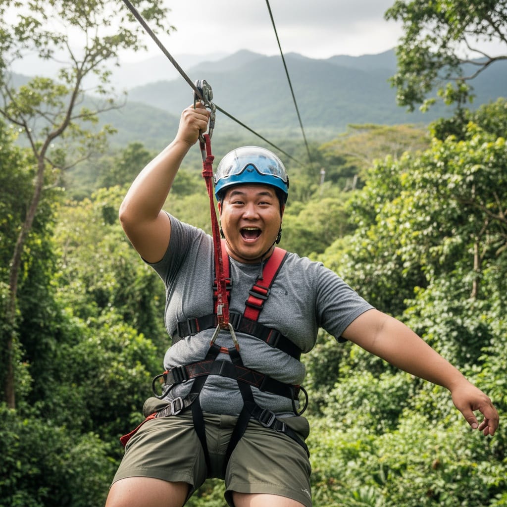 plus_size asian man zipline tropical adventure 36190145