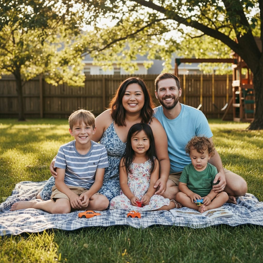 plus_size asian woman backyard picnic blanket 37974523