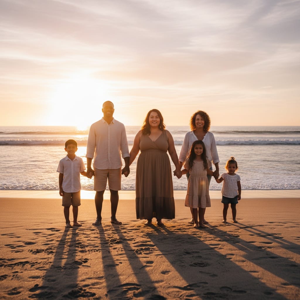 plus_size asian woman beach sunset silhouette 86087513