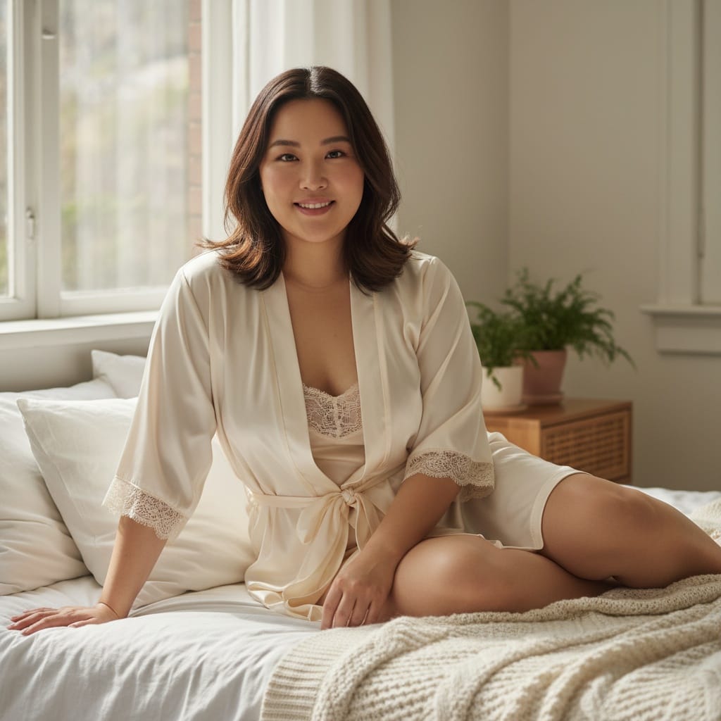 plus_size asian woman bedroom intimate morning 65675248