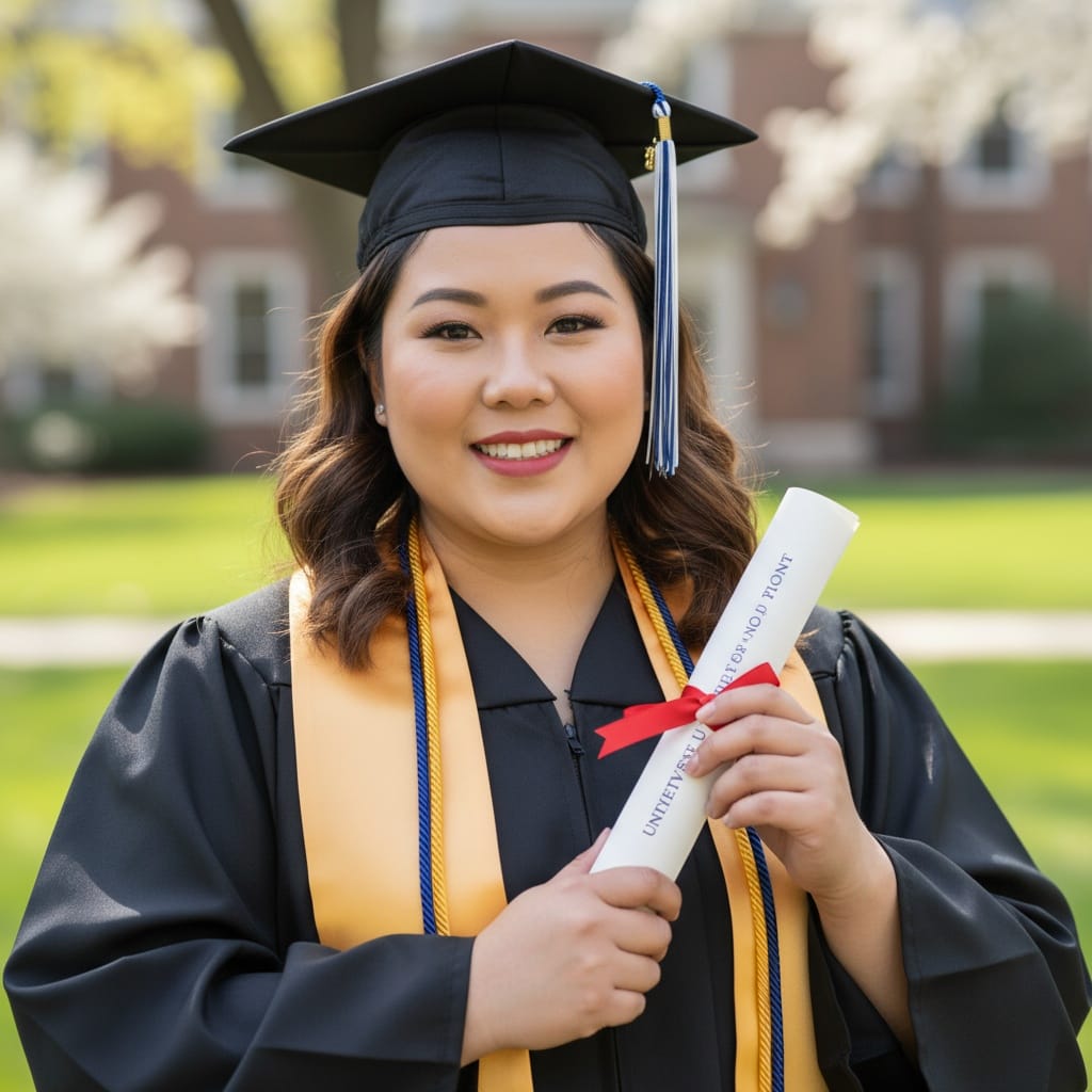 plus_size asian woman holding diploma closeup 23652461